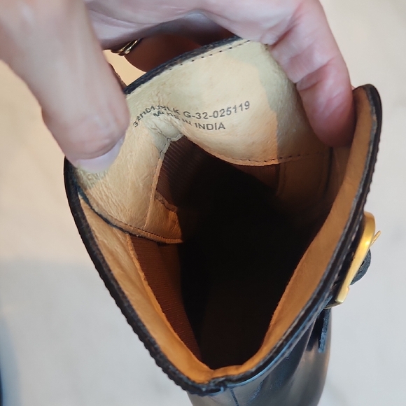 Topshop Black Heeled Boots with Gold Buckles - Picture 3 of 8